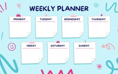 Blue Simple Doodle Weekly Calendar