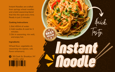 Brown Orange Modern Illustration Instant Noodle Product Label
