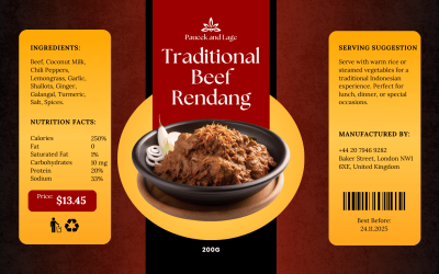 Red and Black Traditional Beef Rendang Label