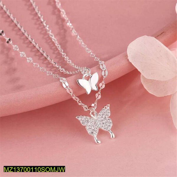 1 Pc Alloy Silver Plated Double Layered Butterfly Design Pendant