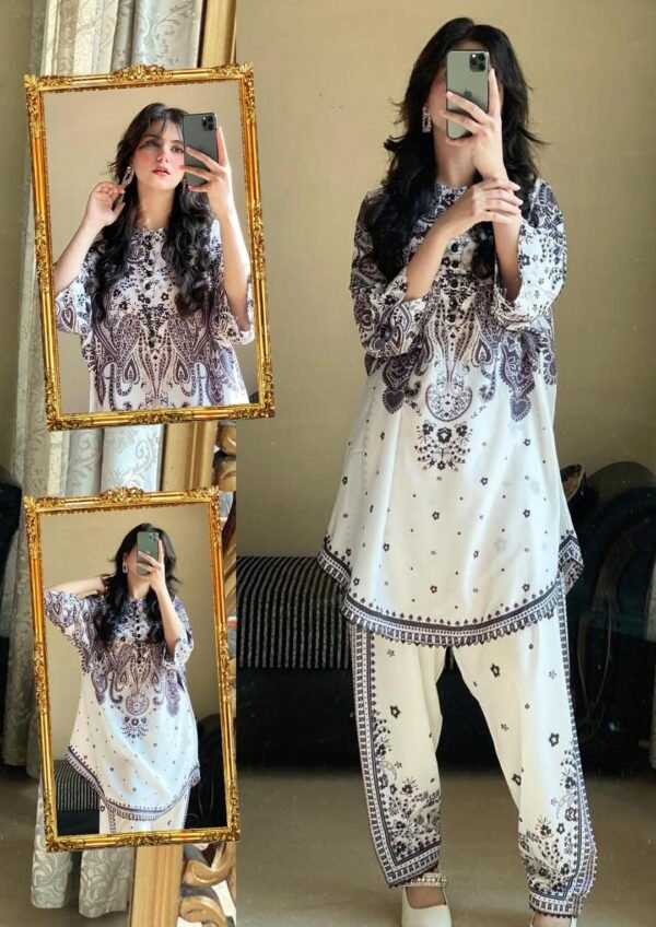 2 Pcs Women's Stitched Printed Co-Ord Set
