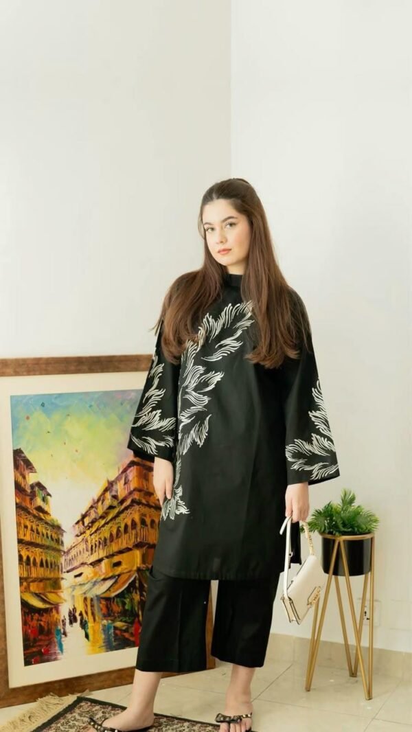 2 Pcs Women's Stitched Embroidered Shirt And Trouser