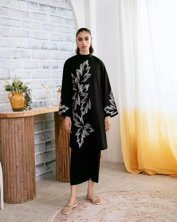 2 Pcs Women's Stitched Embroidered Shirt And Trouser