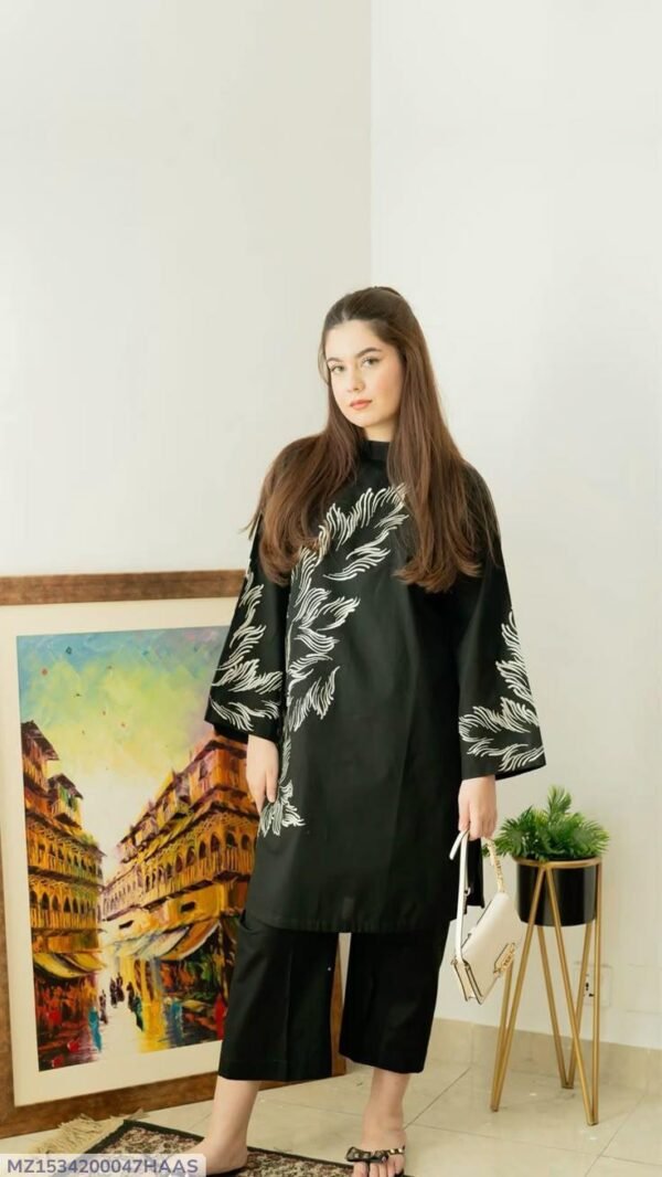 2 Pcs Women's Stitched Embroidered Shirt And Trouser