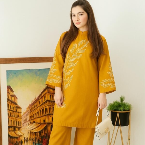 2 Pcs Women's Stitched Embroidered Shirt And Trouser