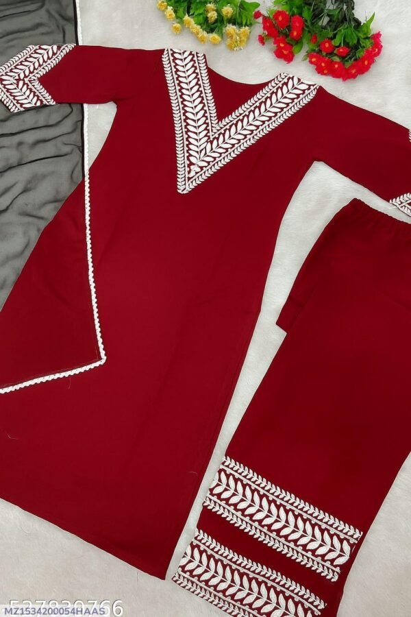 2 Pcs Women's Stitched Embroidered Shirt And Trouser