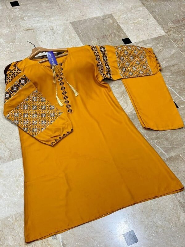 2 Pcs Women's Stitched Embroidered Shirt And Trouser