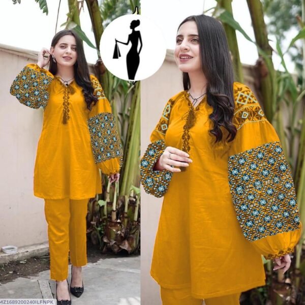 2 Pcs Women's Stitched Embroidered Shirt And Trouser