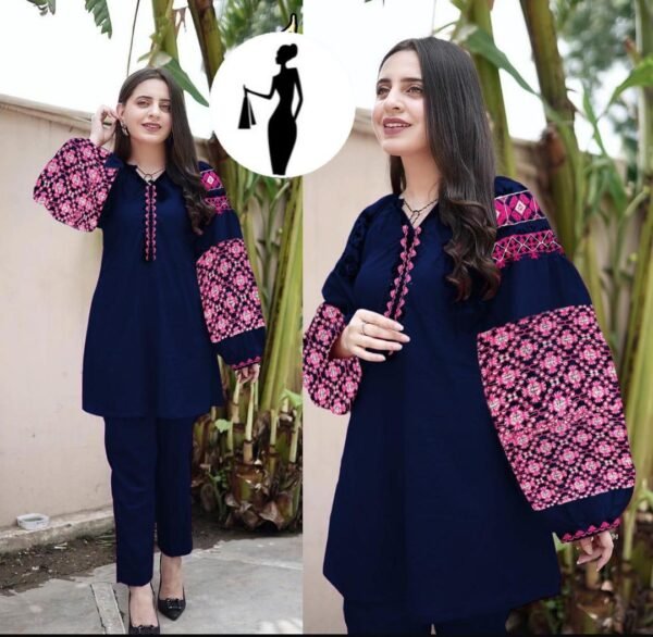 2 Pcs Women's Stitched Embroidered Shirt And Trouser