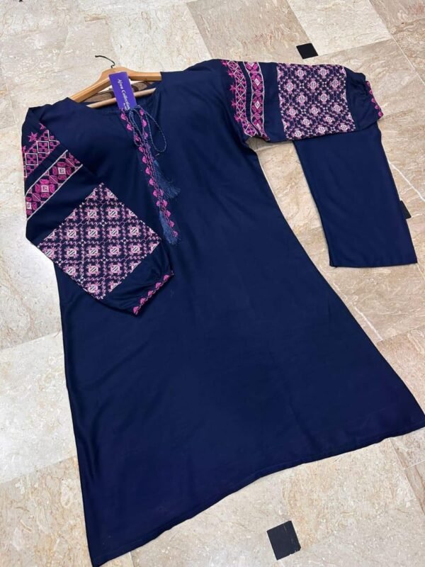 2 Pcs Women's Stitched Embroidered Shirt And Trouser