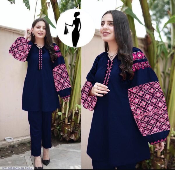 2 Pcs Women's Stitched Embroidered Shirt And Trouser