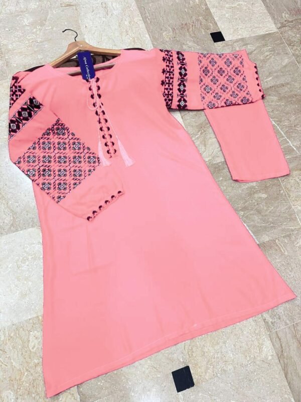 2 Pcs Women's Stitched Embroidered Shirt And Trouser