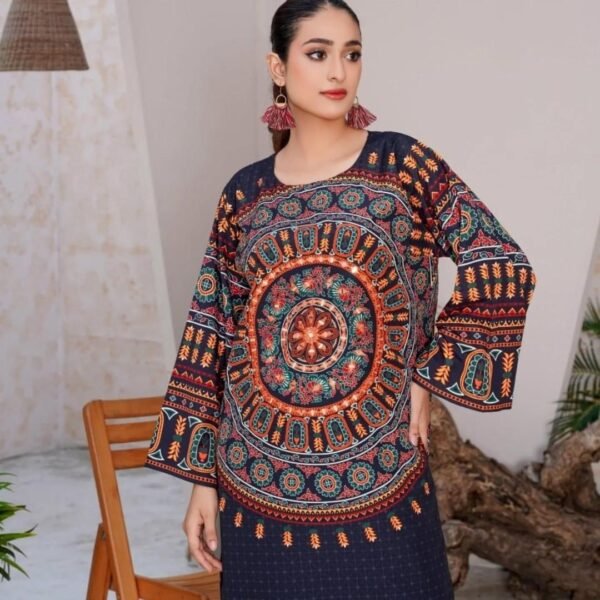 2 Pcs Women's Stitched Mirror Work Shirt And Trouser