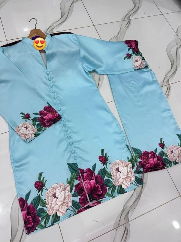 2 Pcs Women's Stitched Printed Shirt And Trouser