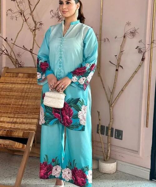 2 Pcs Women's Stitched Printed Shirt And Trouser