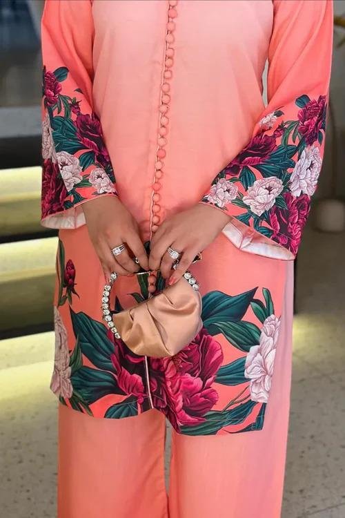 2 Pcs Women's Stitched Printed Shirt And Trouser