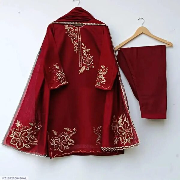 3 Pcs Women's Stitched Embroidered Suit