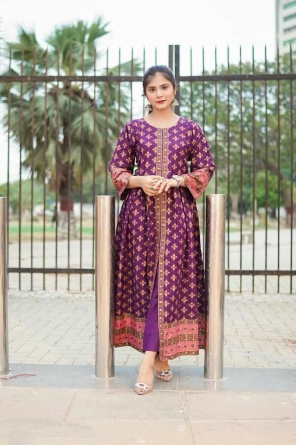 2 Pcs Women’s Stitched Katan Silk Printed Maxi