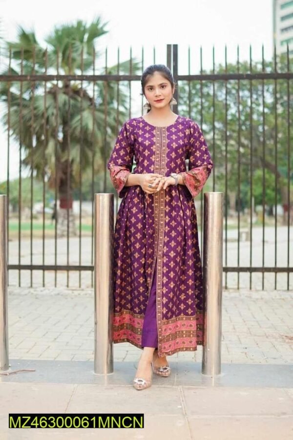 2 Pcs Women’s Stitched Katan Silk Printed Maxi