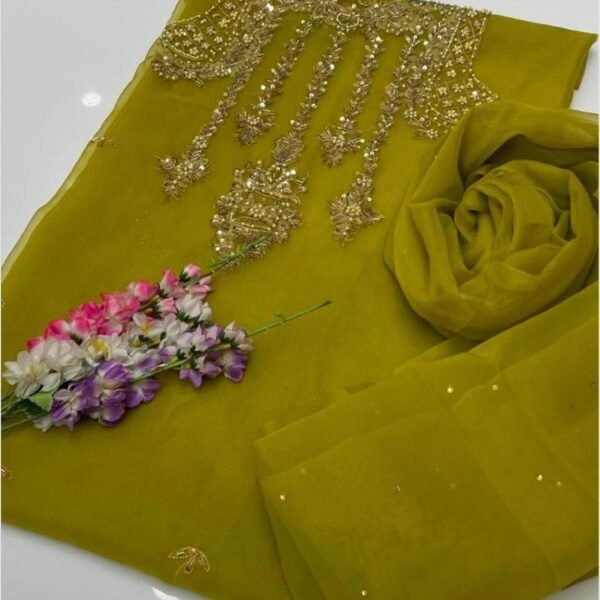 2 Pcs Women's Unstitched Fancy Organza Embroidered Suit