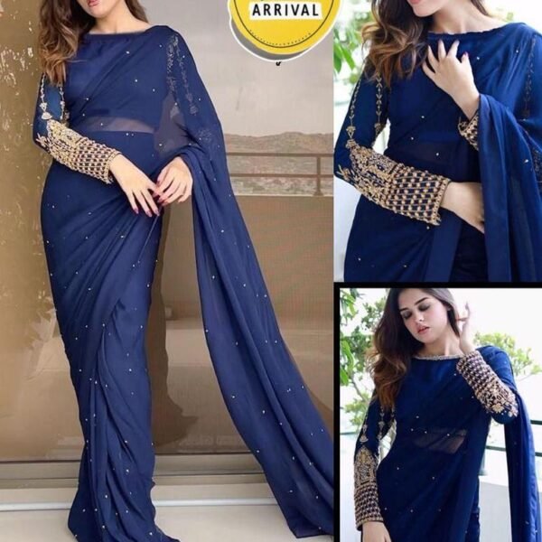 Women’s Silk Sequins Embroidered Stitched Saree
