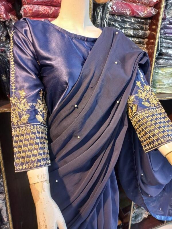 Women’s Silk Sequins Embroidered Stitched Saree