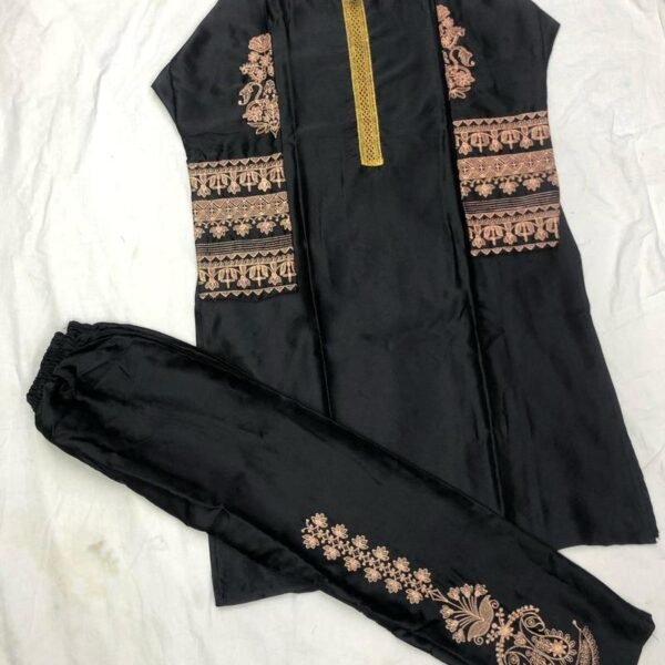 2 Pcs Women’s Shamoz Silk Plain Stitched Saree