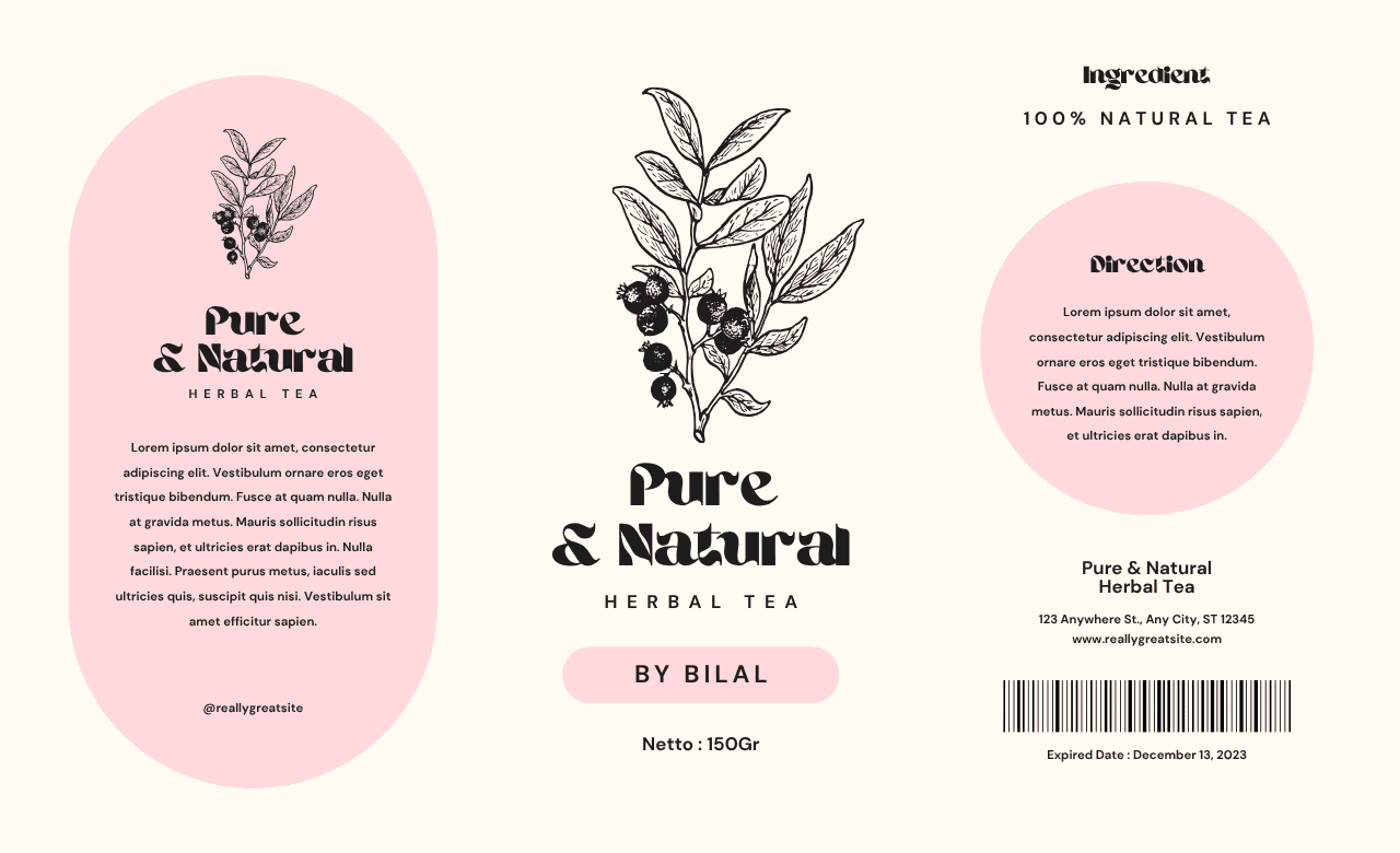 Beige and Pink Minimalist Herbal Tea Label