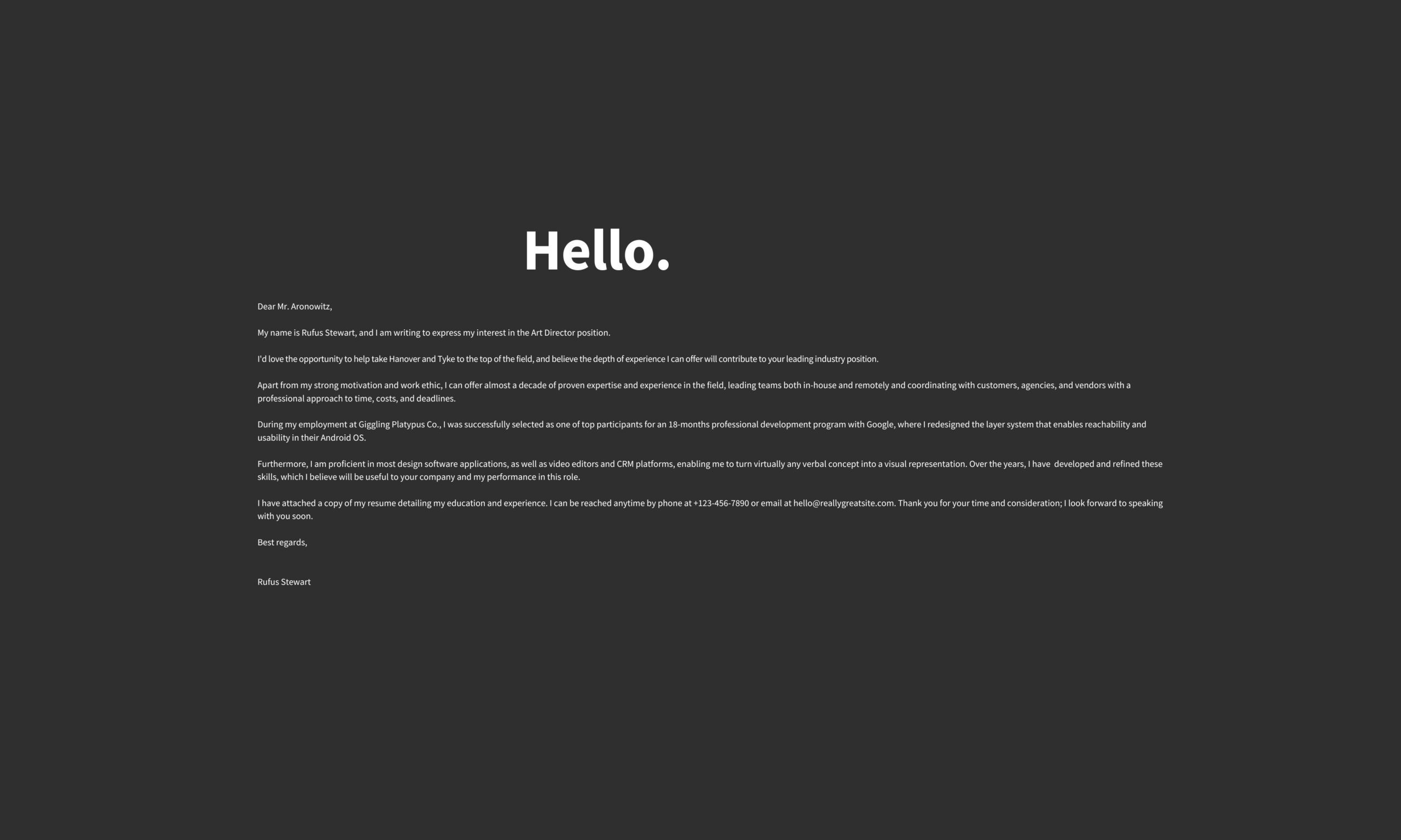 Black Charcoal Modern Minimalist Cover Letter (1280 x 768 px)
