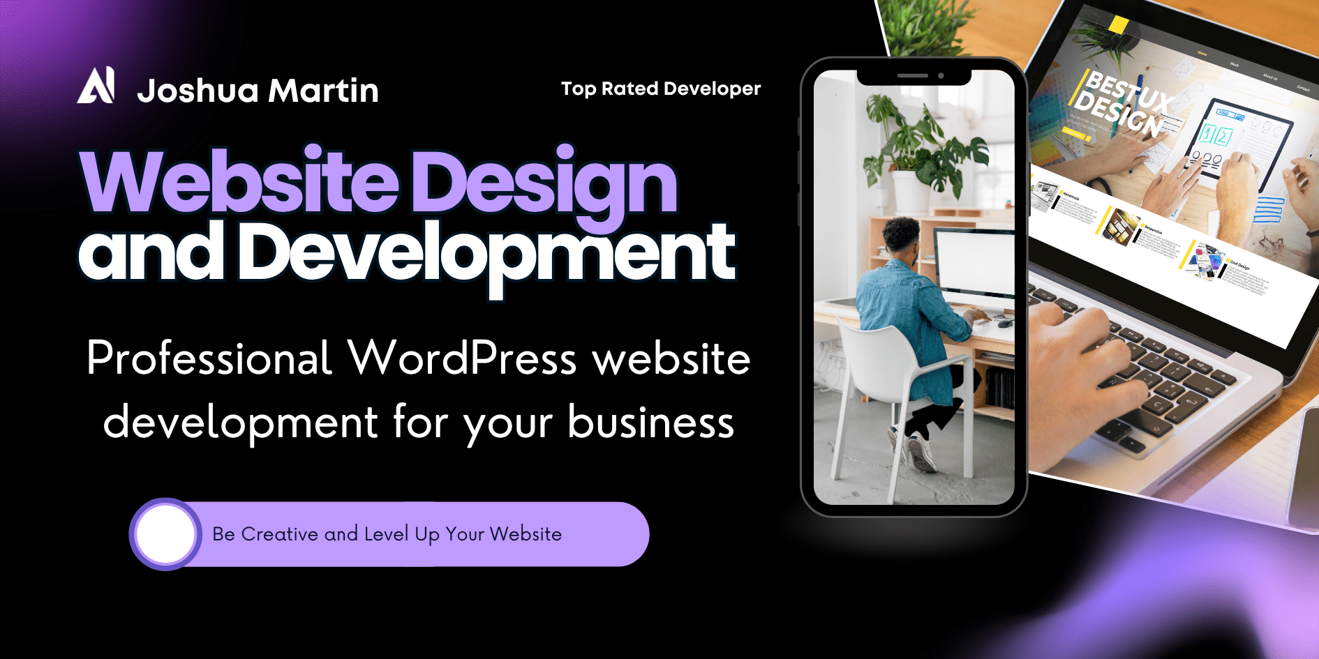 Black Purple Modern Website Design And Development Banner