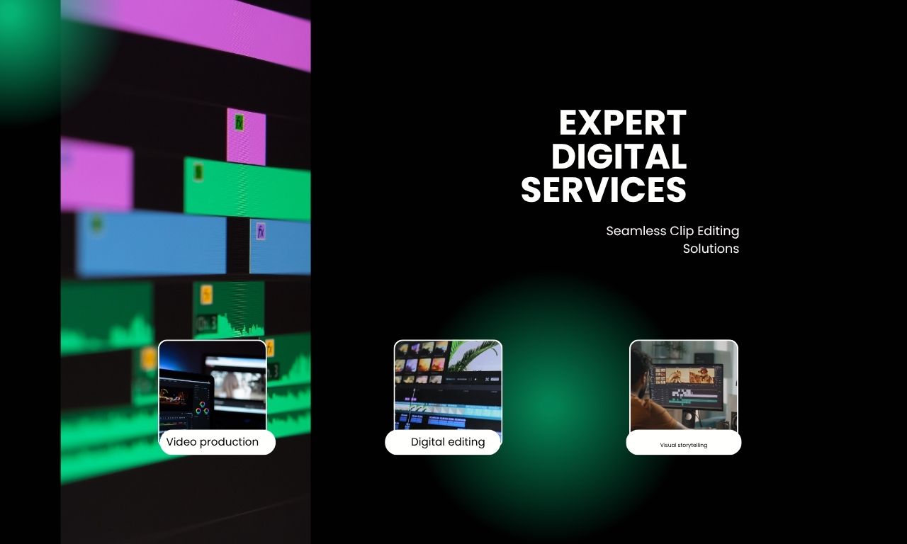 Black and Green Modern Video Editing Service Promotion Instagram Post (1280 x 768 px)