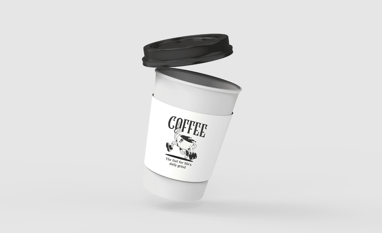 Black and Grey Retro Character Coffee Cup Instagram Post