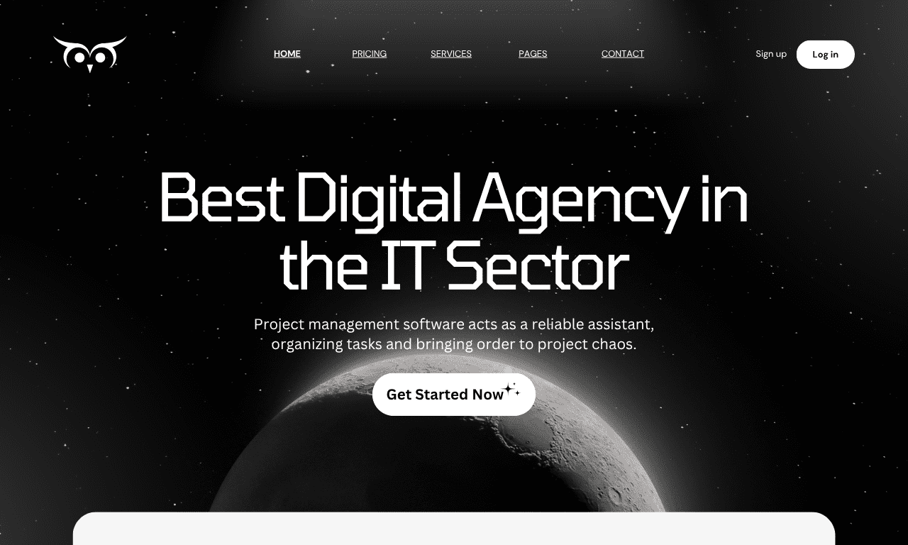 Black and White Dark Minimalist Project Management Platform Website UI Prototype