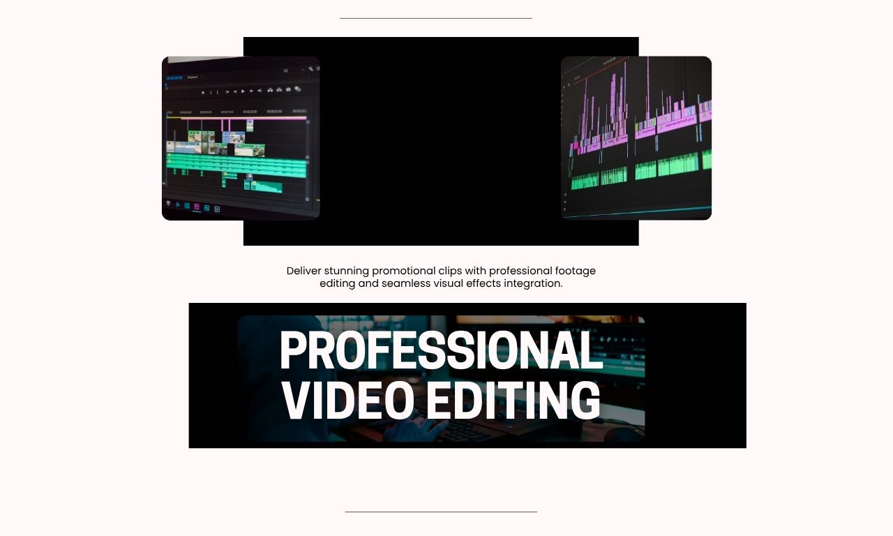 Black and White Modern Video Editing Service Promotion Instagram Post (1280 x 768 px)