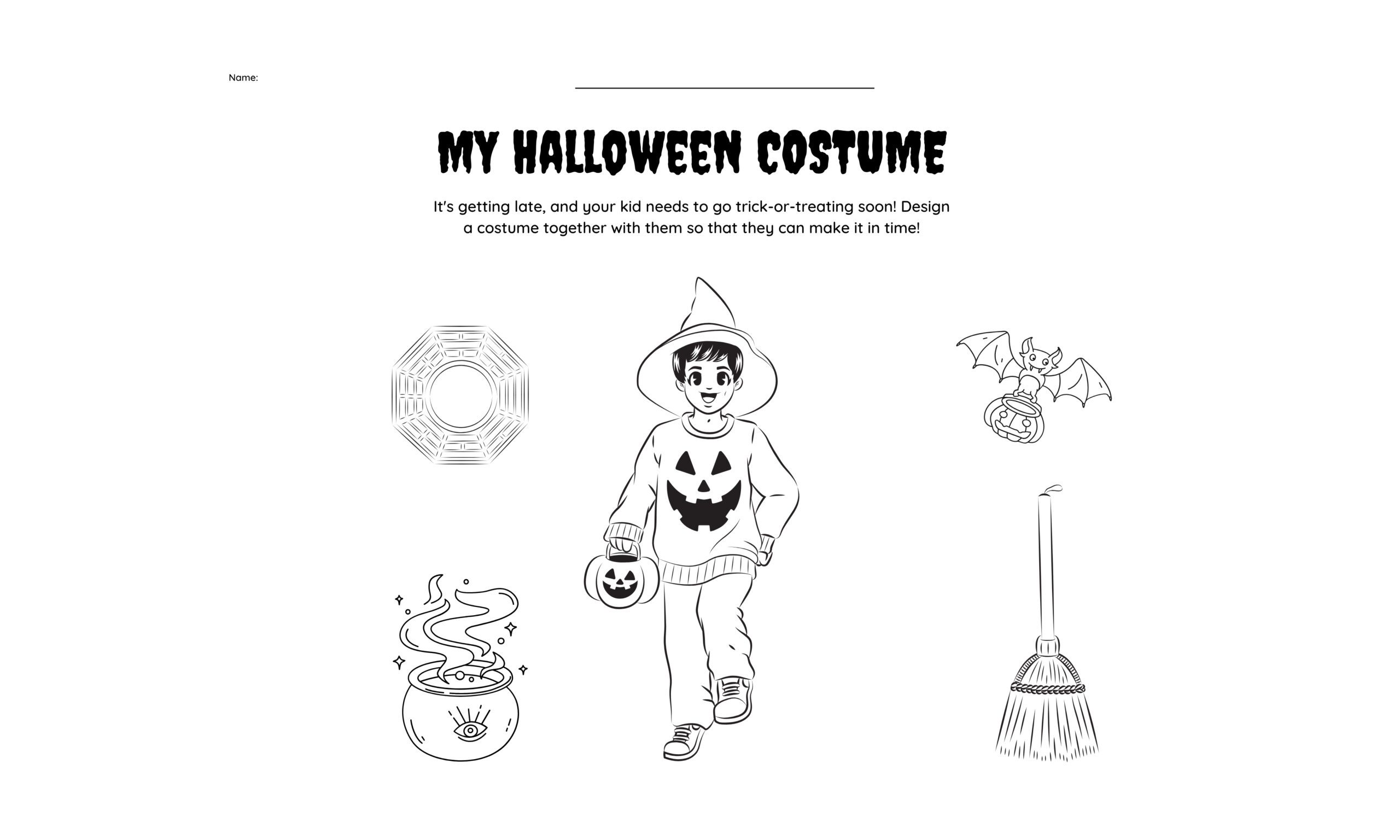 Black and White Wicked Cute Design Your Halloween Costume Worksheet (1280 x 768 px)