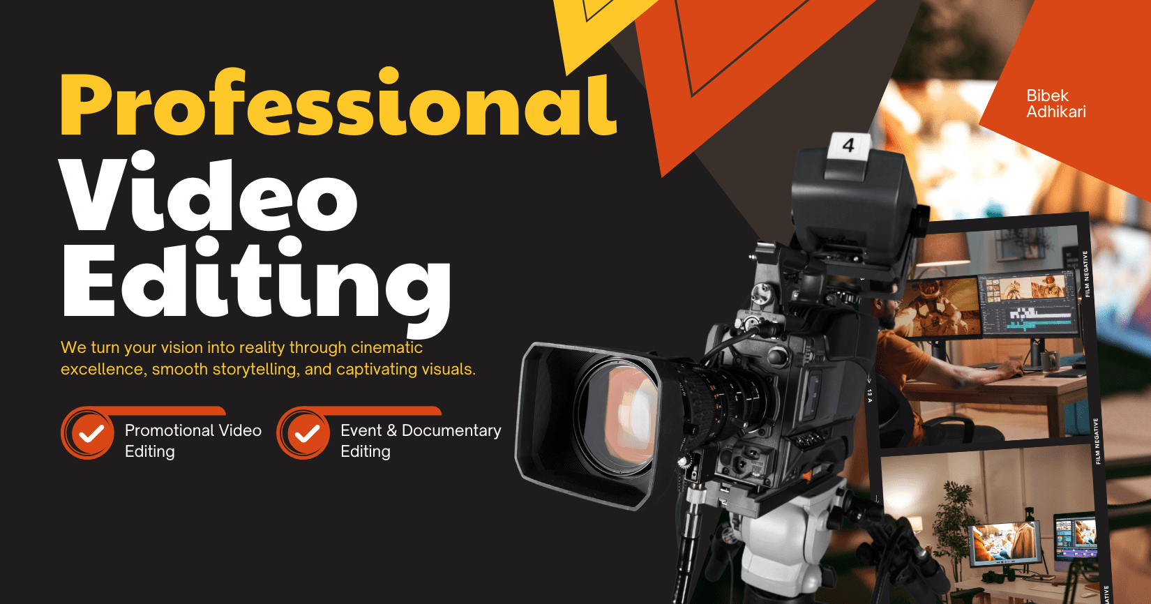 Black and Yellow Modern Video Editing Services Facebook Post