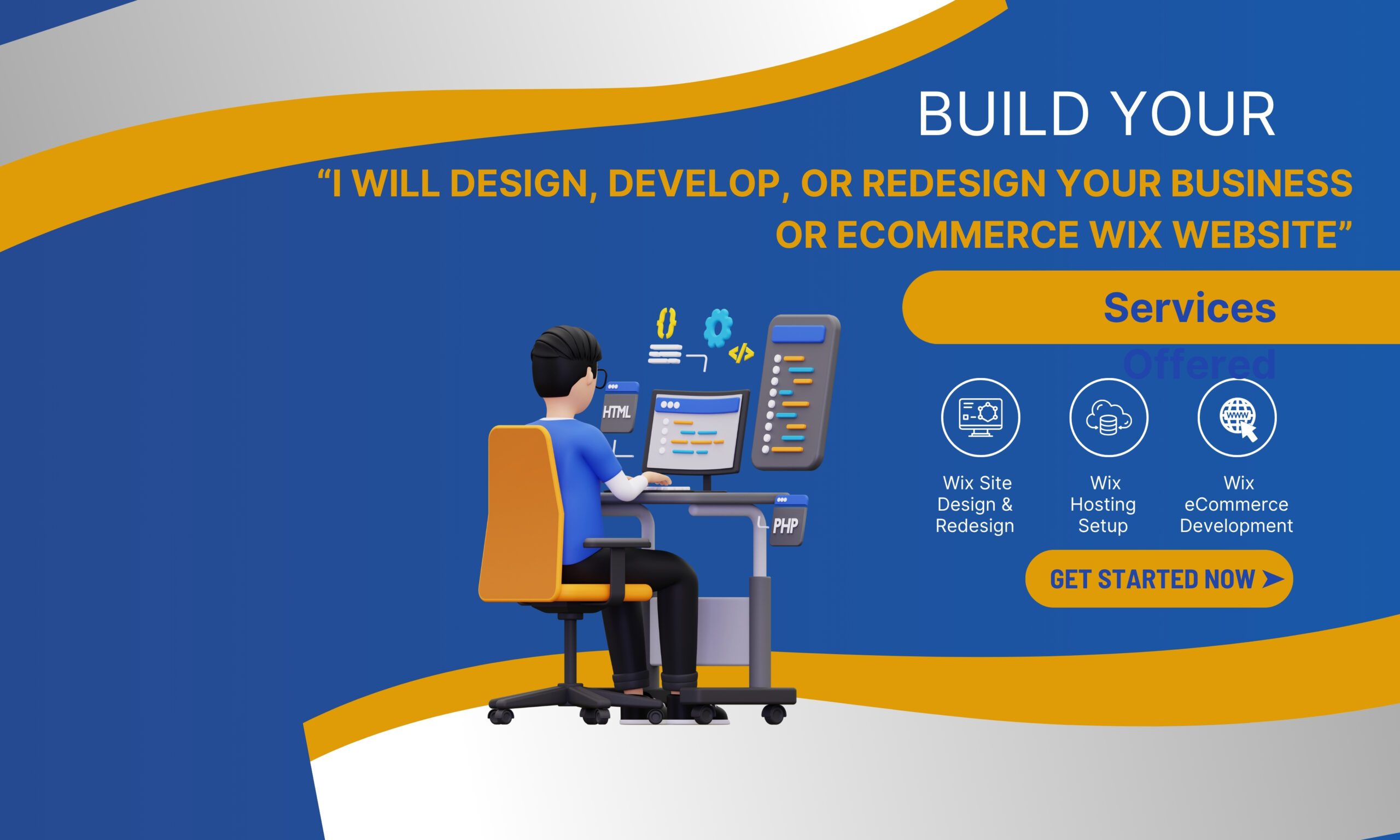 Blue And Orange Illustration Web Development Instagram Post (1280 x 768 px)