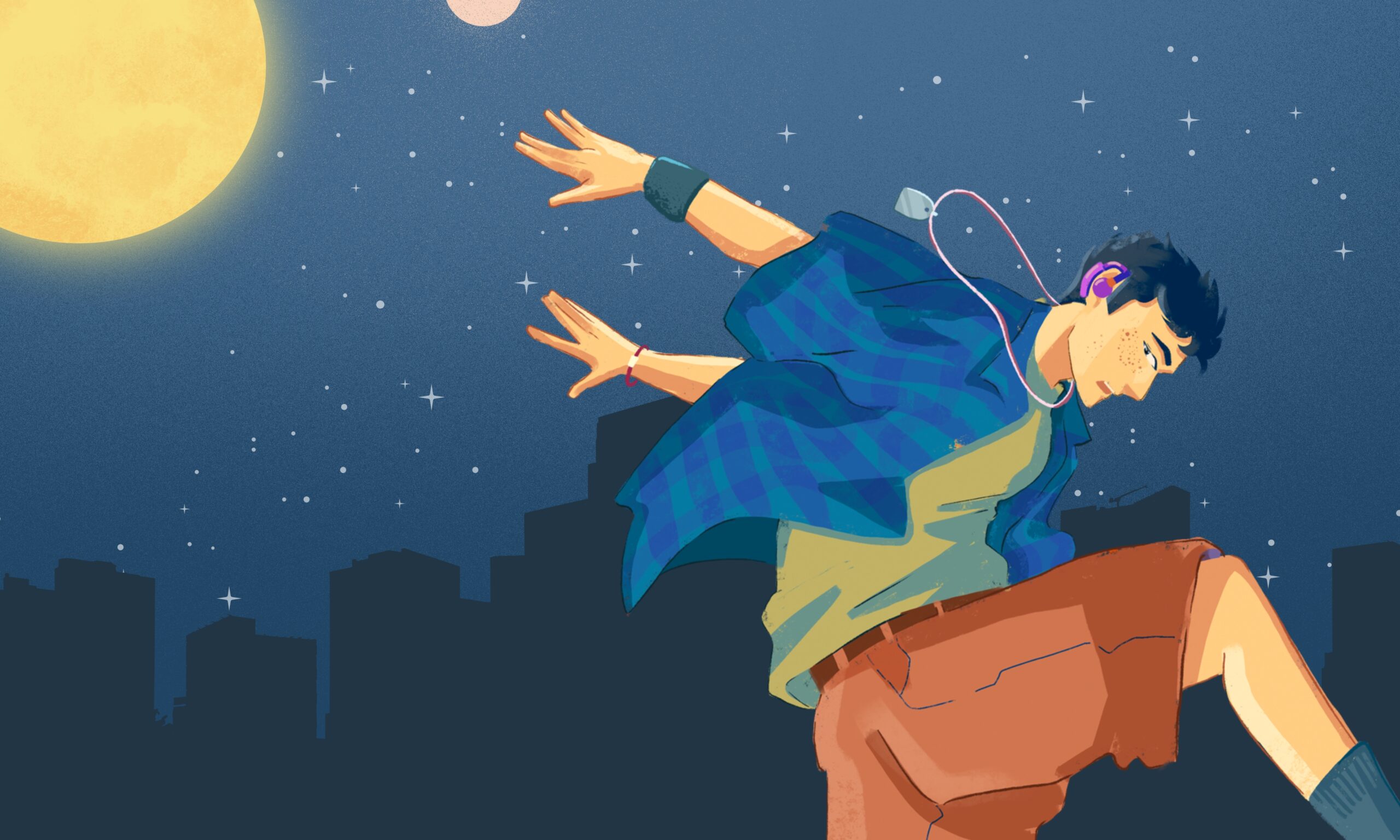 Blue Comic Anime Boy Night City Desktop Wallpaper (1280 x 768 px)