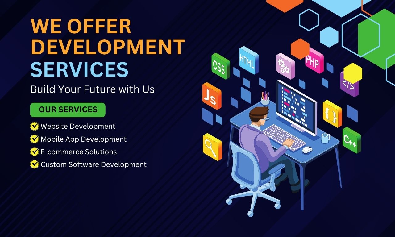 Blue Green and Orange Website Development Services Facebook Post (1280 x 768 px)