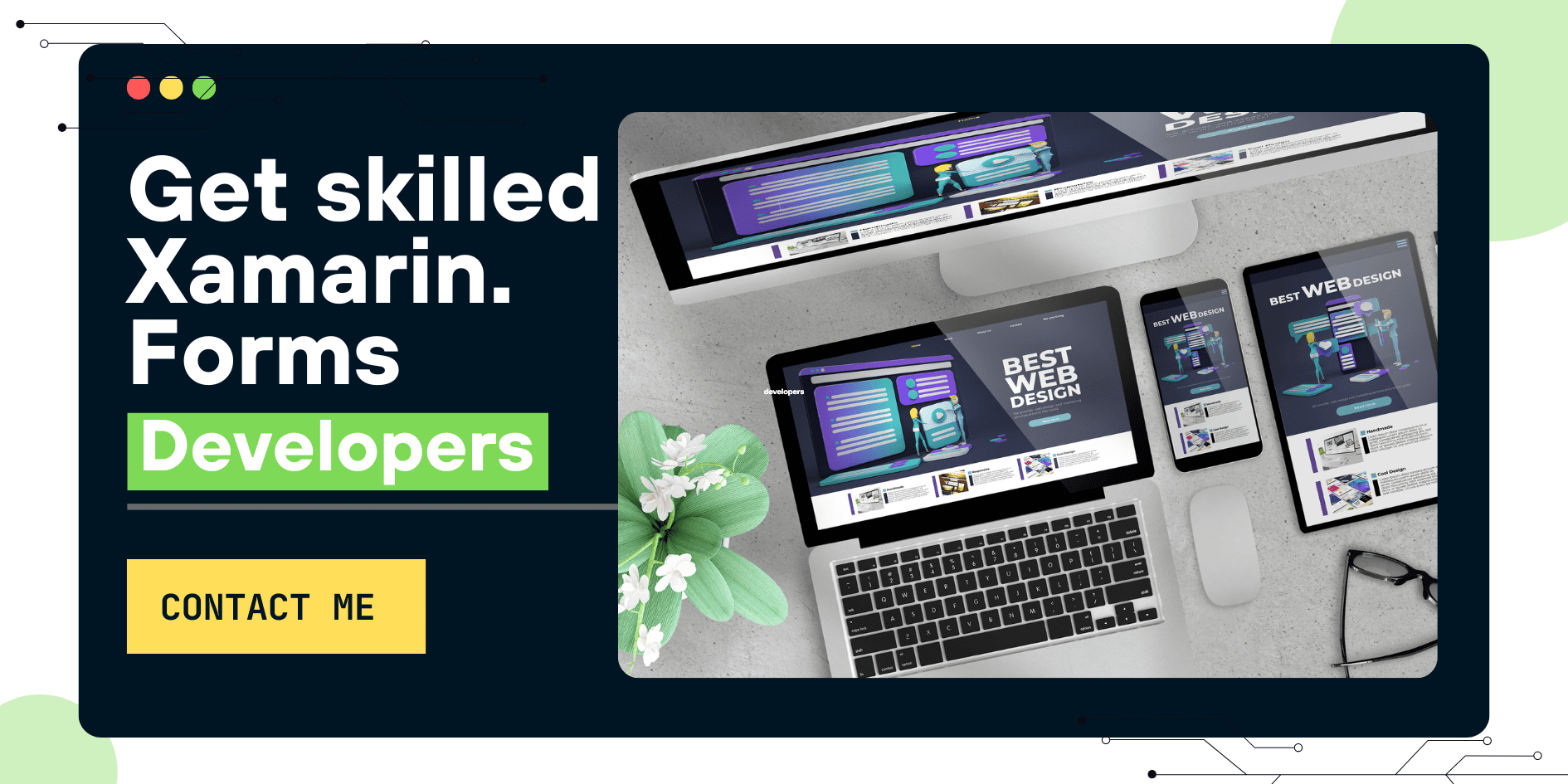 Blue Green and White Centric Website Development Banner