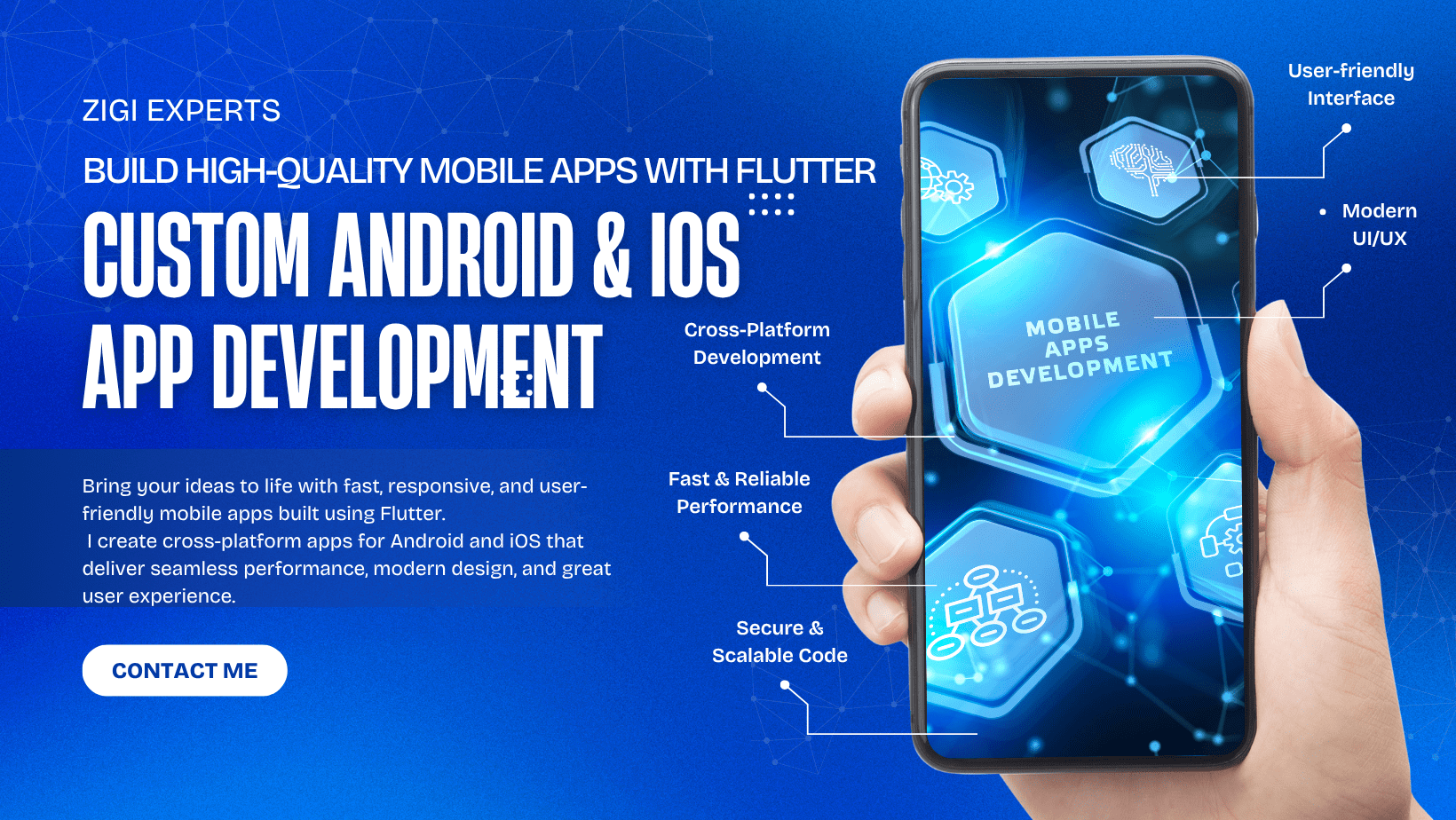 Blue Modern Mobile App Development Facebook Cover