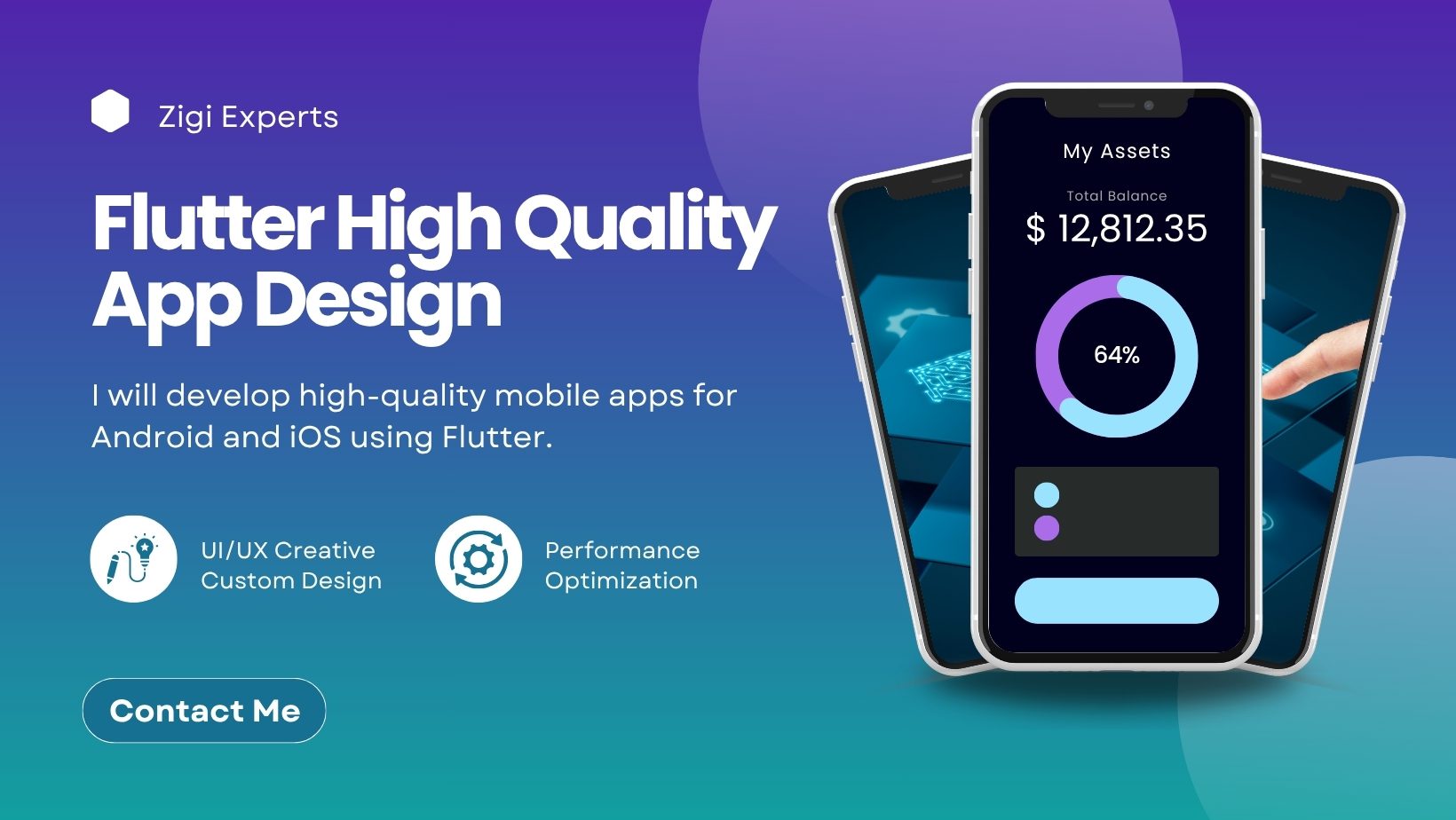 Blue Purple Modern Gradient Mobile App Development Facebook Cover