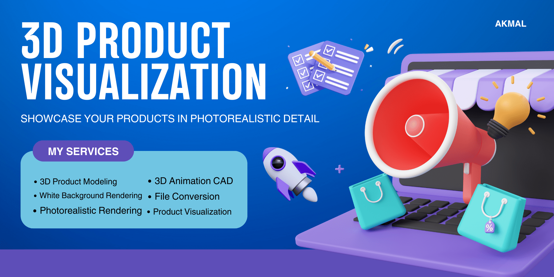 Blue and Purple 3D Illustrative Social Media Marketing Banner