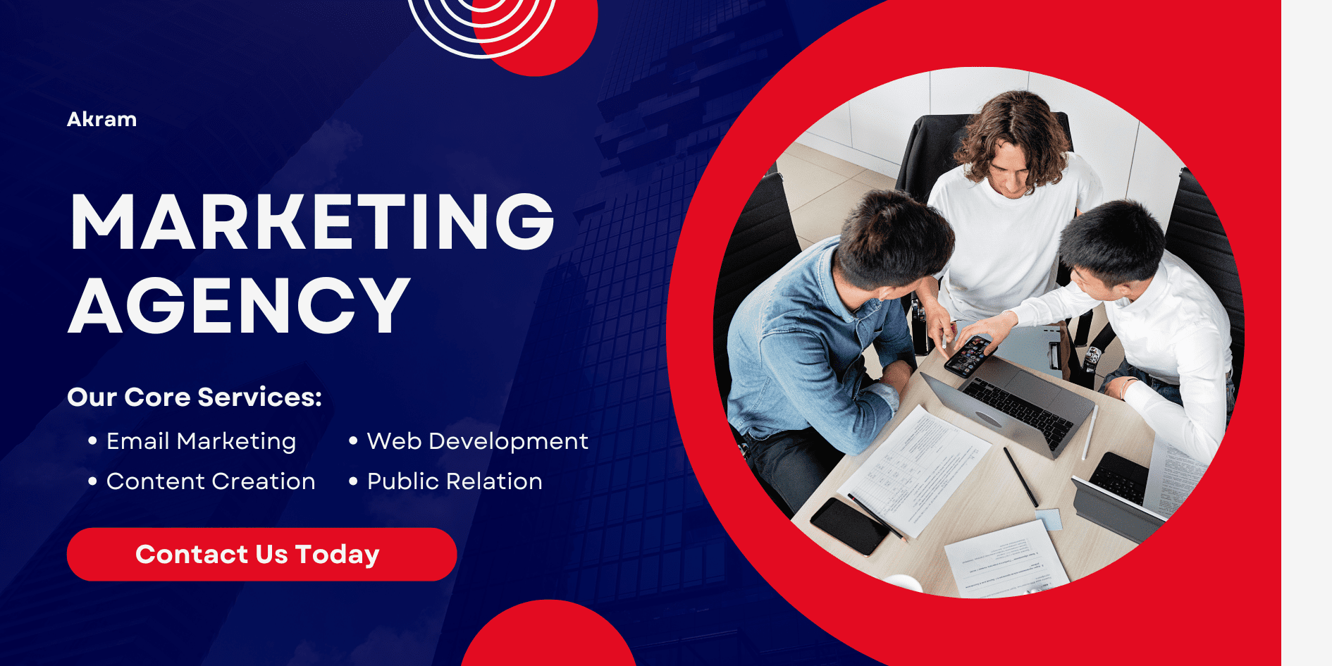 Blue and Red Modern Geometric Marketing Agency Business Banner