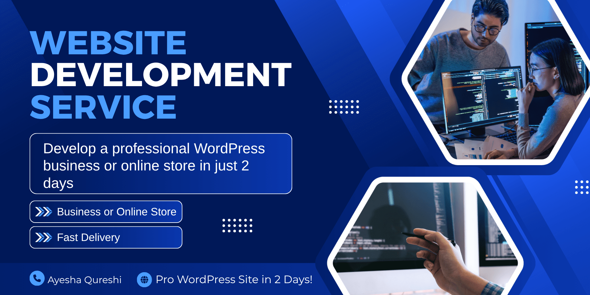 Blue and Website Modern Development Service Banner