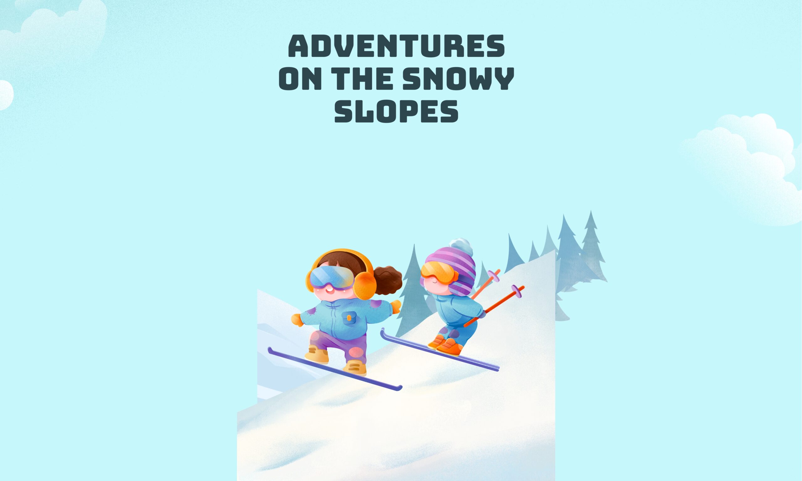Blue and White Illustrative Two Skiing Friend Wattpad Book Cover (1280 x 768 px)