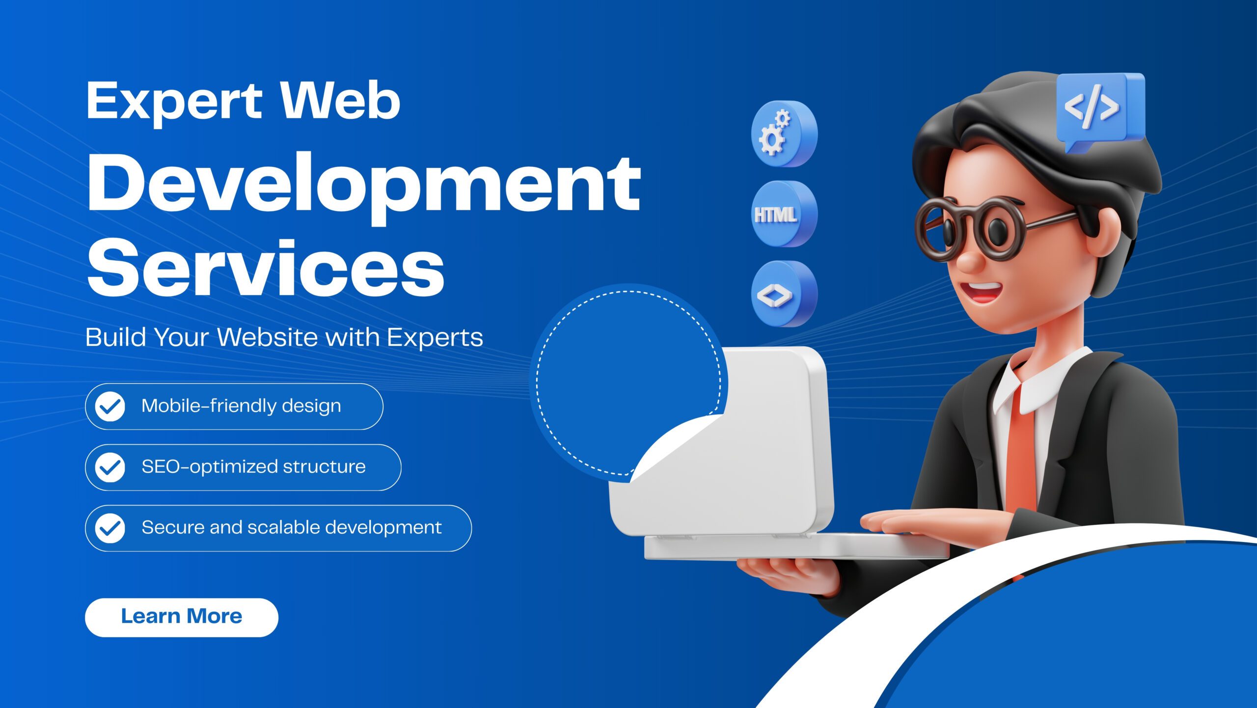 Blue and White Modern Illustrative Web Development Facebook Cover