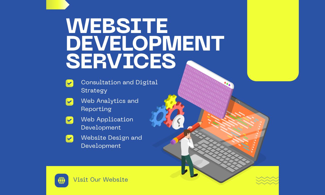 Blue and Yellow Flat Website Development Services Facebook Post (1280 x 768 px)