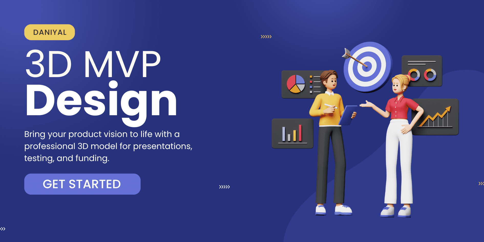 Blue and Yellow Gradient Modern 3D Illustrative Marketing Agency Banner