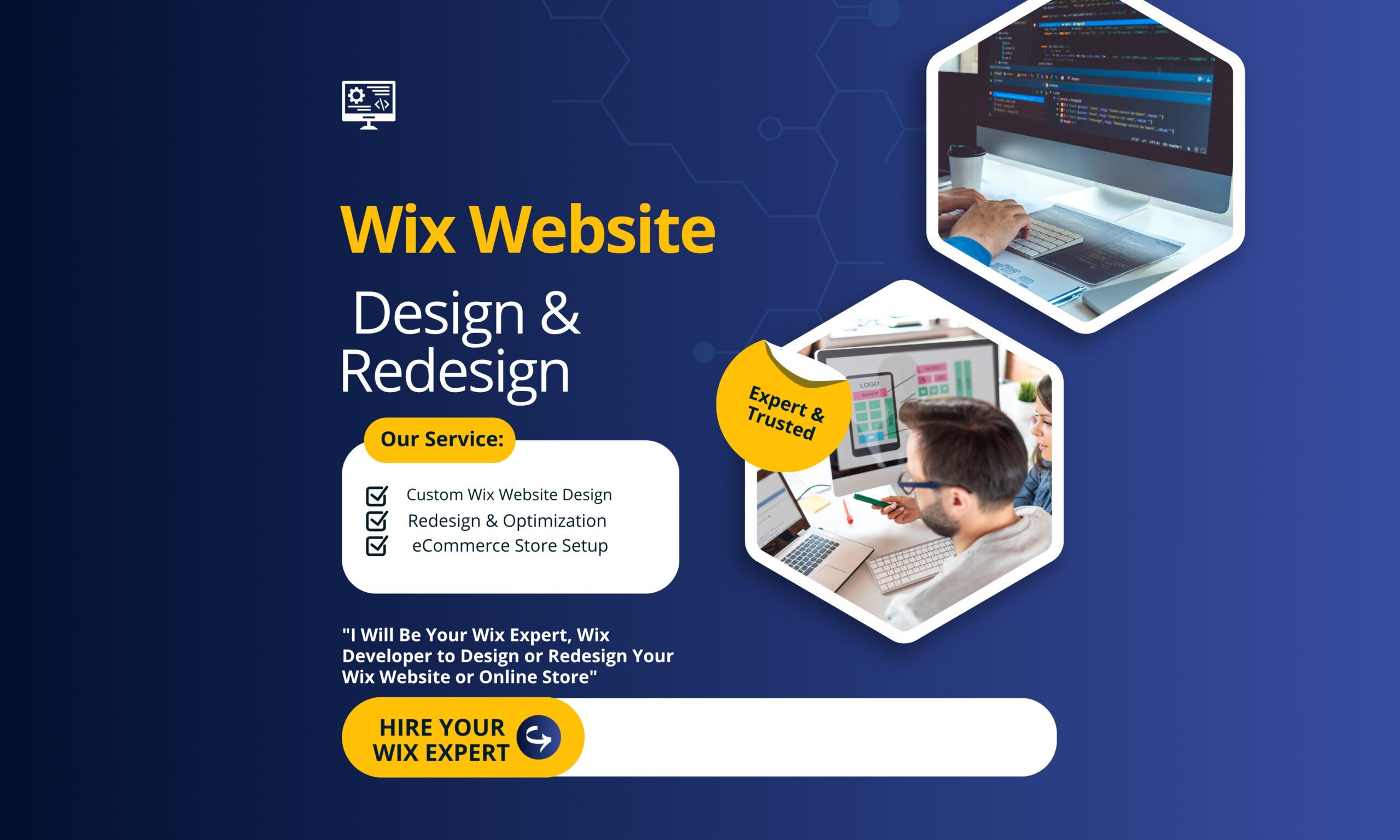 Blue and Yellow Modern Custom Website Design LinkedIn Post (1280 x 768 px)